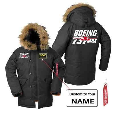 Amazing 737 Max aviation design printed on heavyweight shell with hooded warmth parka bomber.