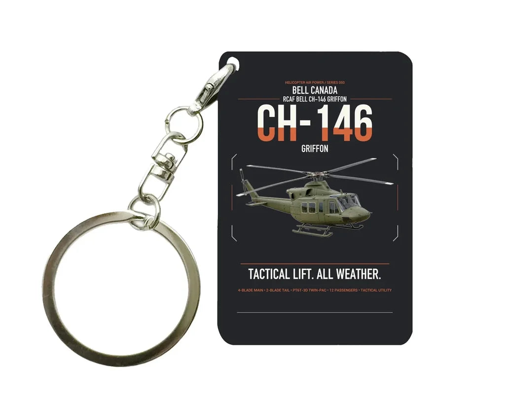 Bell Canada CH-146 Griffon design on black designed key chain, double-side print