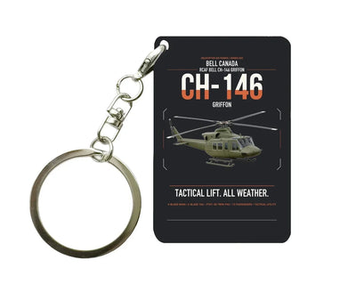 Bell Canada CH-146 Griffon design on black designed key chain, double-side print