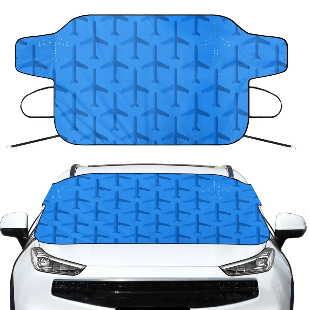 Blue Seamless Airplanes Car aviation design on car windshield cover.
