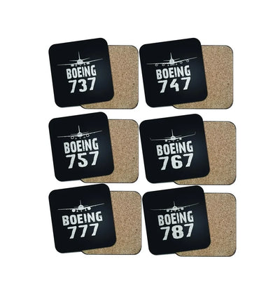SPECIAL OFFER! Boeing Lovers (6 Pieces) aviation themed coaster, cork-backed wood with print.