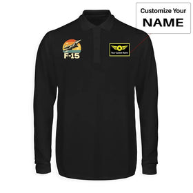 Single-Side Printing — Retro Fighter Jet F15 Long Sleeve Polo T-Shirts