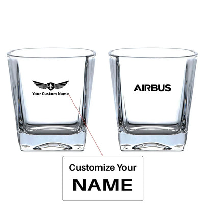 Airbus & Text aviation design on whiskey glass, crystal-clear premium glassware.