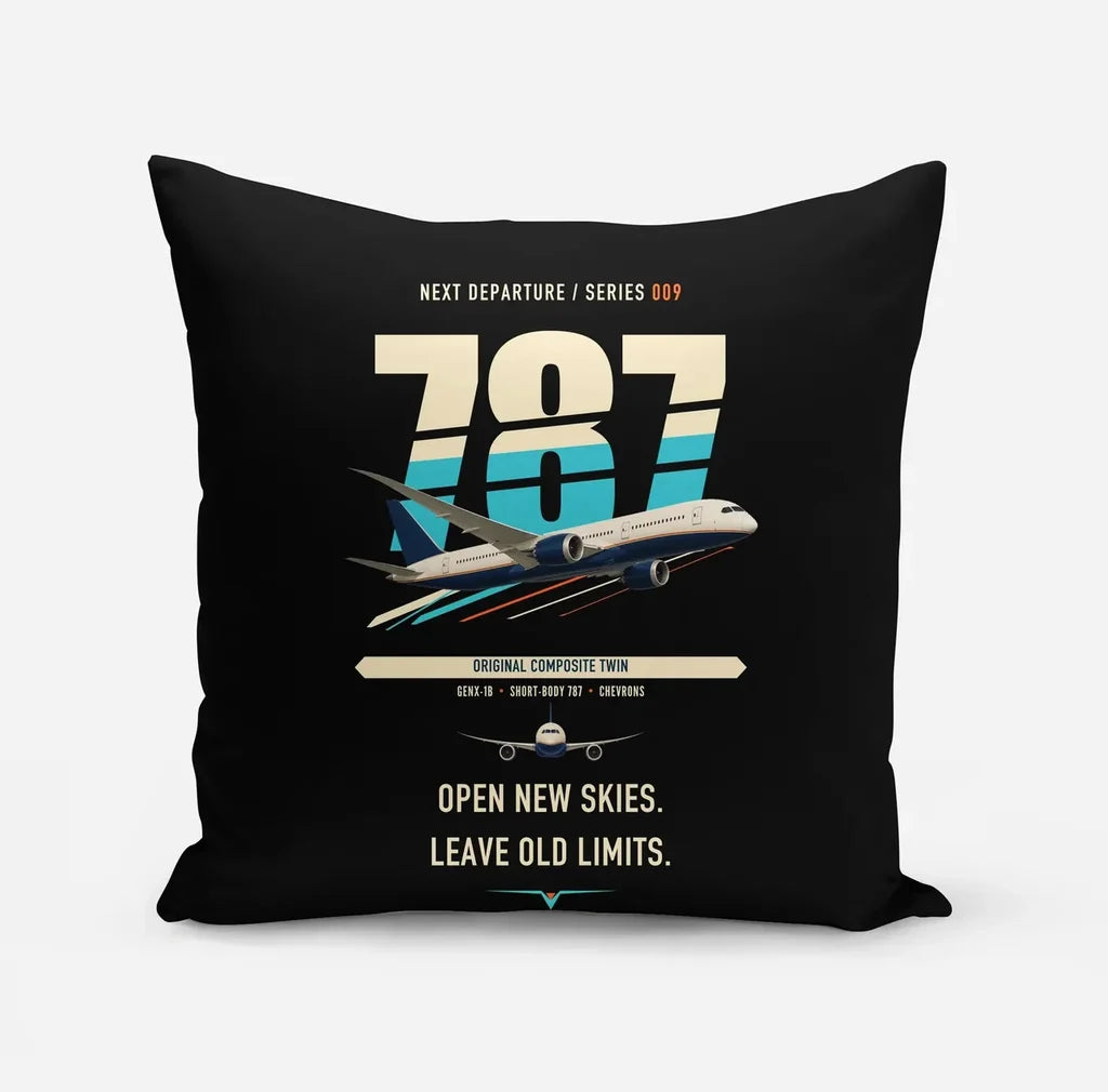 Boeing 787-8 Dreamliner design on black pillow