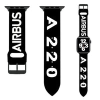 Thumbnail for Airbus A220 Flat Text aviation Apple Watch band, soft silicone body with engraved detail.