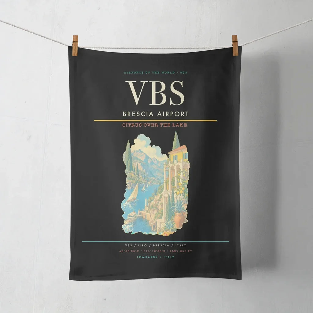 Brescia Airport (VBS) design on black towel