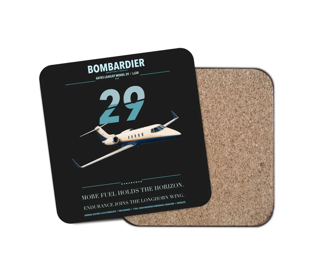 Bombardier Learjet 29 design on black 1 piece coaster