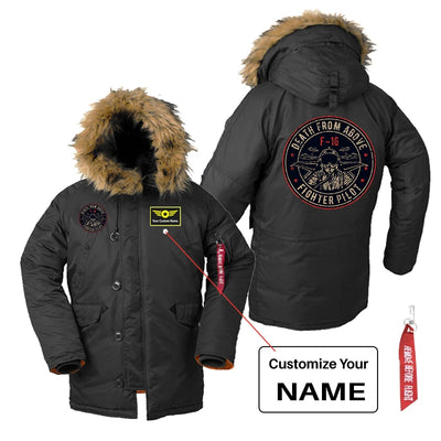 Fighter Jet 16 - Death From Above aviation design printed on heavyweight shell with hooded warmth parka bomber.
