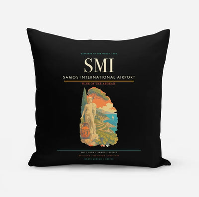 Samos International Airport (SMI) design on black pillow
