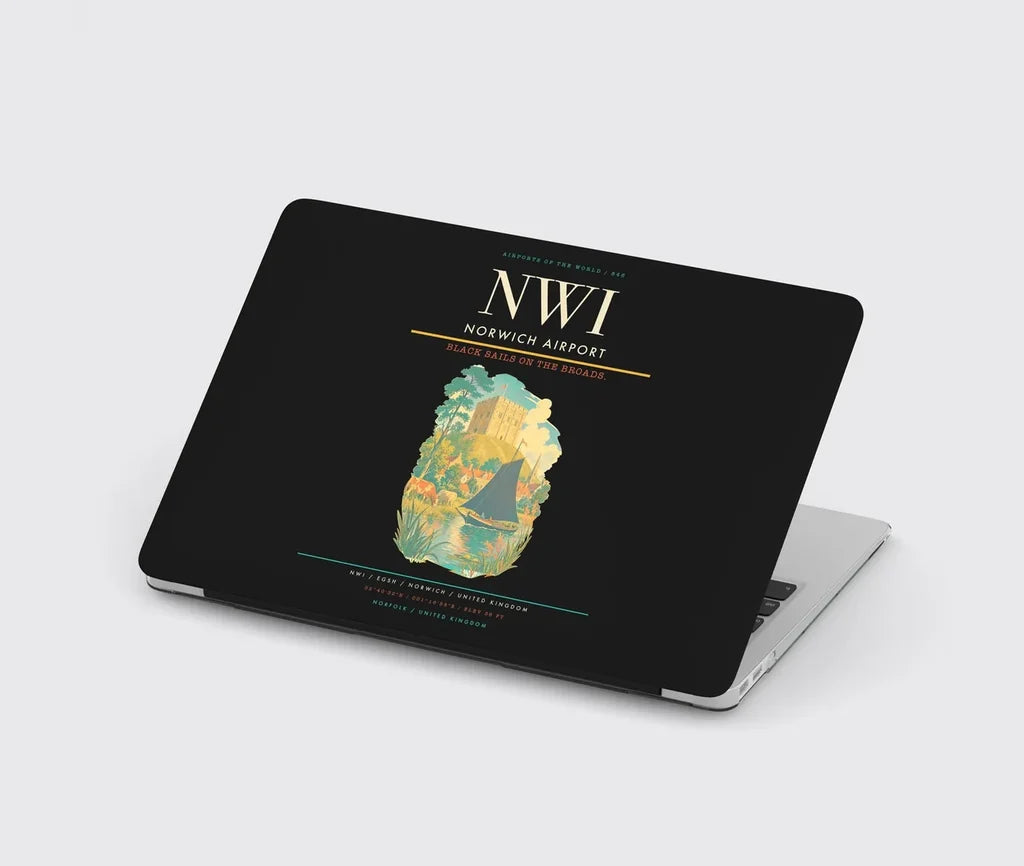 Norwich Airport (NWI) design on black MacBook case