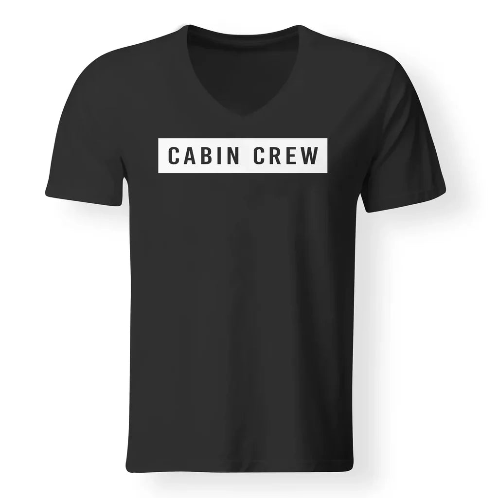 Cabin Crew Text aviation design printed on soft cotton V-neck T-shirt.
