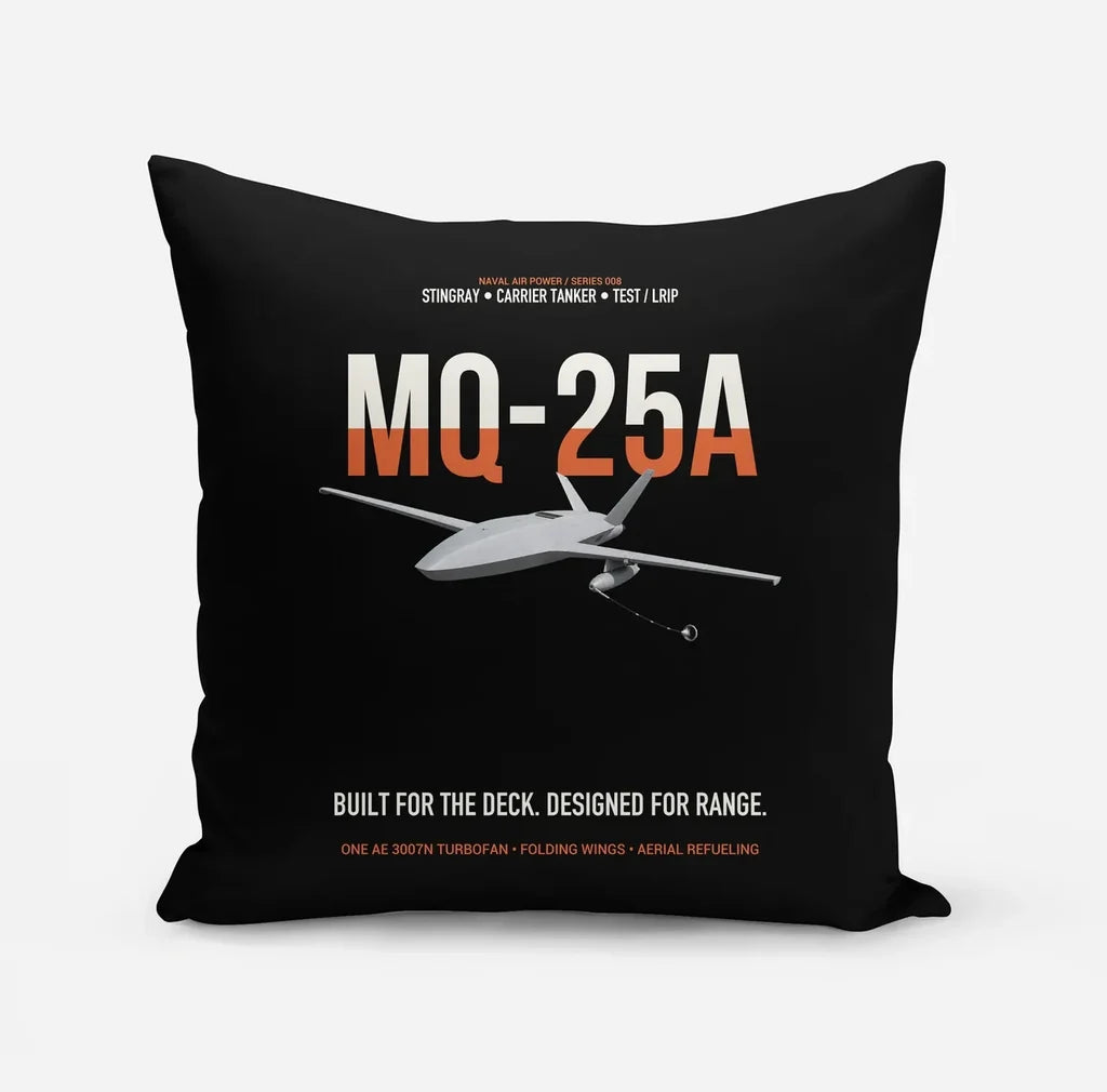 MQ-25A STINGRAY design on black pillow