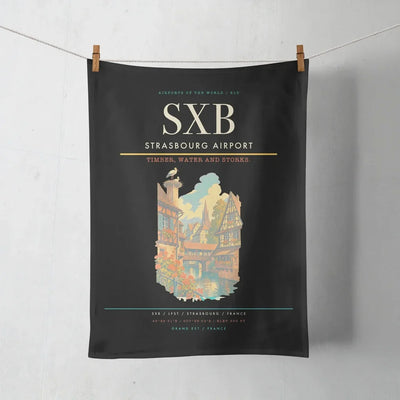 Strasbourg Airport (SXB) design on black towel