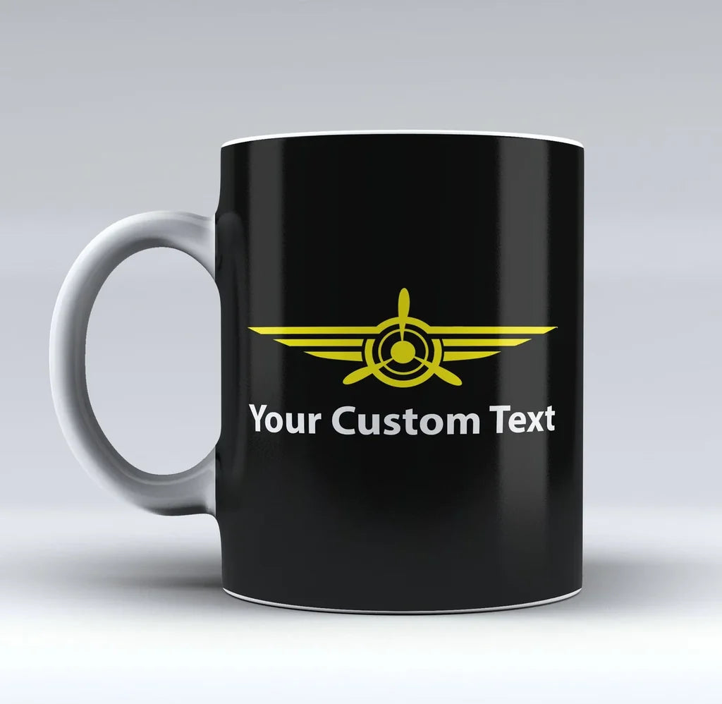 Custom Name & Badge (3) aviation design on ceramic mug, premium ceramic with glazed finish.