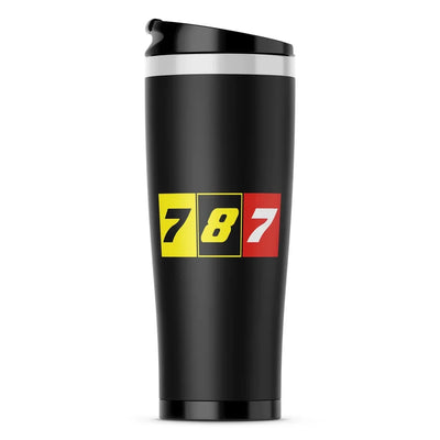 Flat Colourful 787 aviation design on travel mug no-holder, insulated double-wall.
