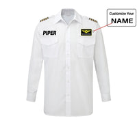 Thumbnail for Piper & Text aviation design printed on crisp poplin cotton long-sleeve pilot shirt.