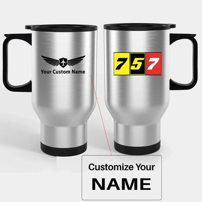 Flat Colourful 757 Travel Mugs (With Holder) aviation design on travel mug with holder, insulated double-wall with car-cup ba.