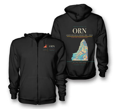 Oran Airport (ORN) design on black premium zipped hoodie
