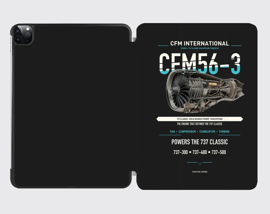 CFM56-3 design on black ipad tablet case