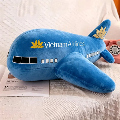 Vietnam Airlines aviation design on soft polyester filling airplane-shape decorative pillow.