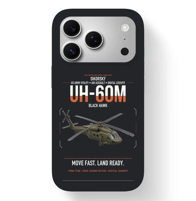 Sikorsky UH-60M Black Hawk design on black magsafe iphone case, for iPhone 17 Pro