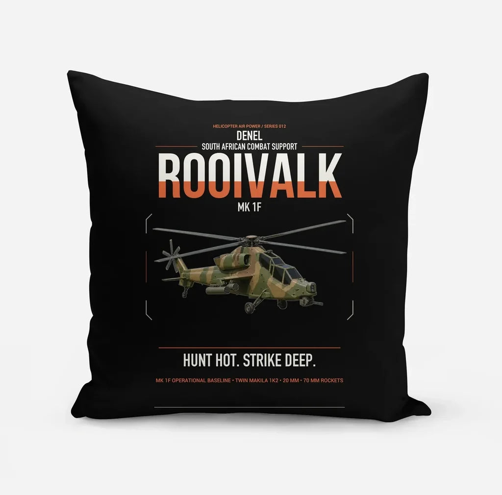 Denel Rooivalk Mk 1F design on black pillow