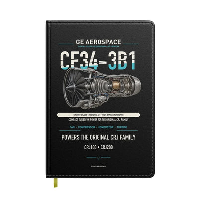 CF34-3B1 design on black notebook
