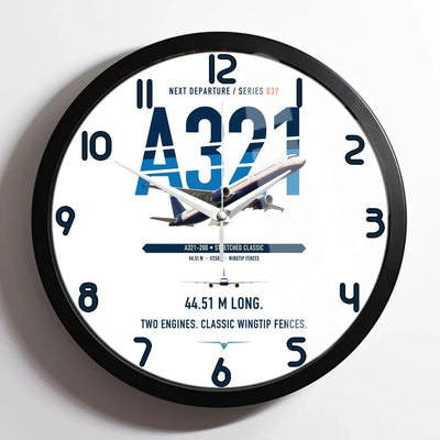 Airbus A321 design on white framed wall clock