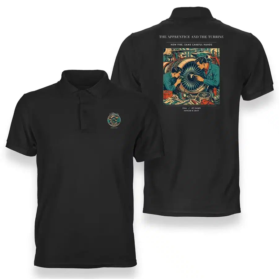 VINTAGE G4470 - The Apprentice And The Turbine - Double-Side Polo T-Shirt design on black