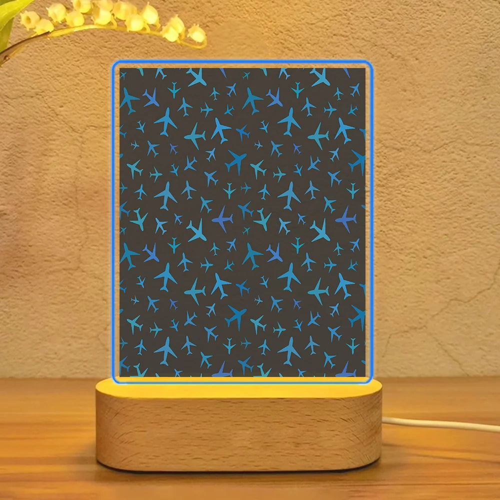 Many Airplanes Gray aviation art night lamp in premium acrylic with LED.