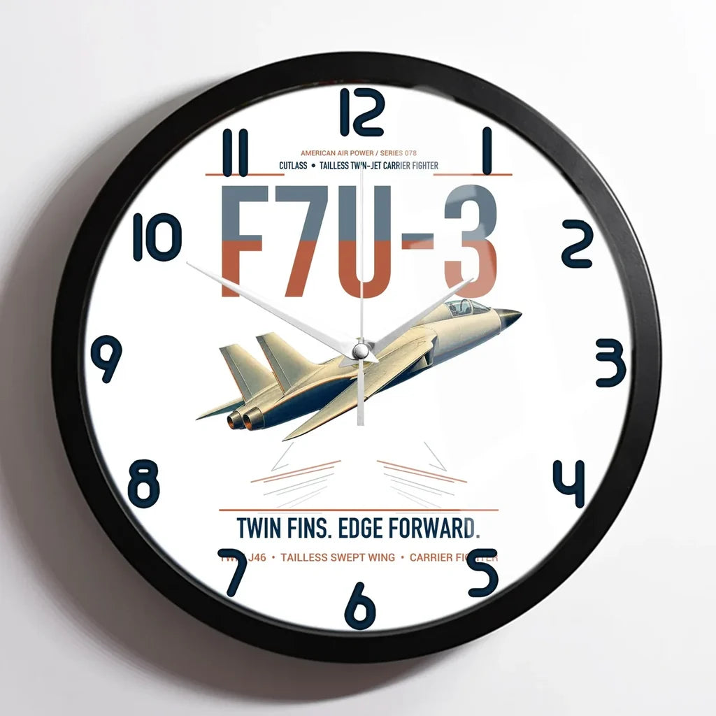 F7U-3 Cutlass design on white framed wall clock