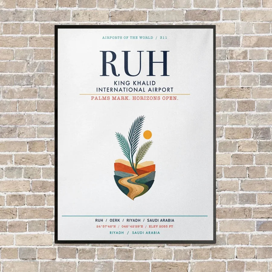 King Khalid International Airport RUH vertical canvas print - framed - white background