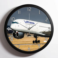 Thumbnail for Lufthansa A350 aviation design on premium wood and metal wall clock.