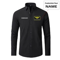 Thumbnail for Embraer & Text aviation design printed on soft cotton long-sleeve 2D shirt.