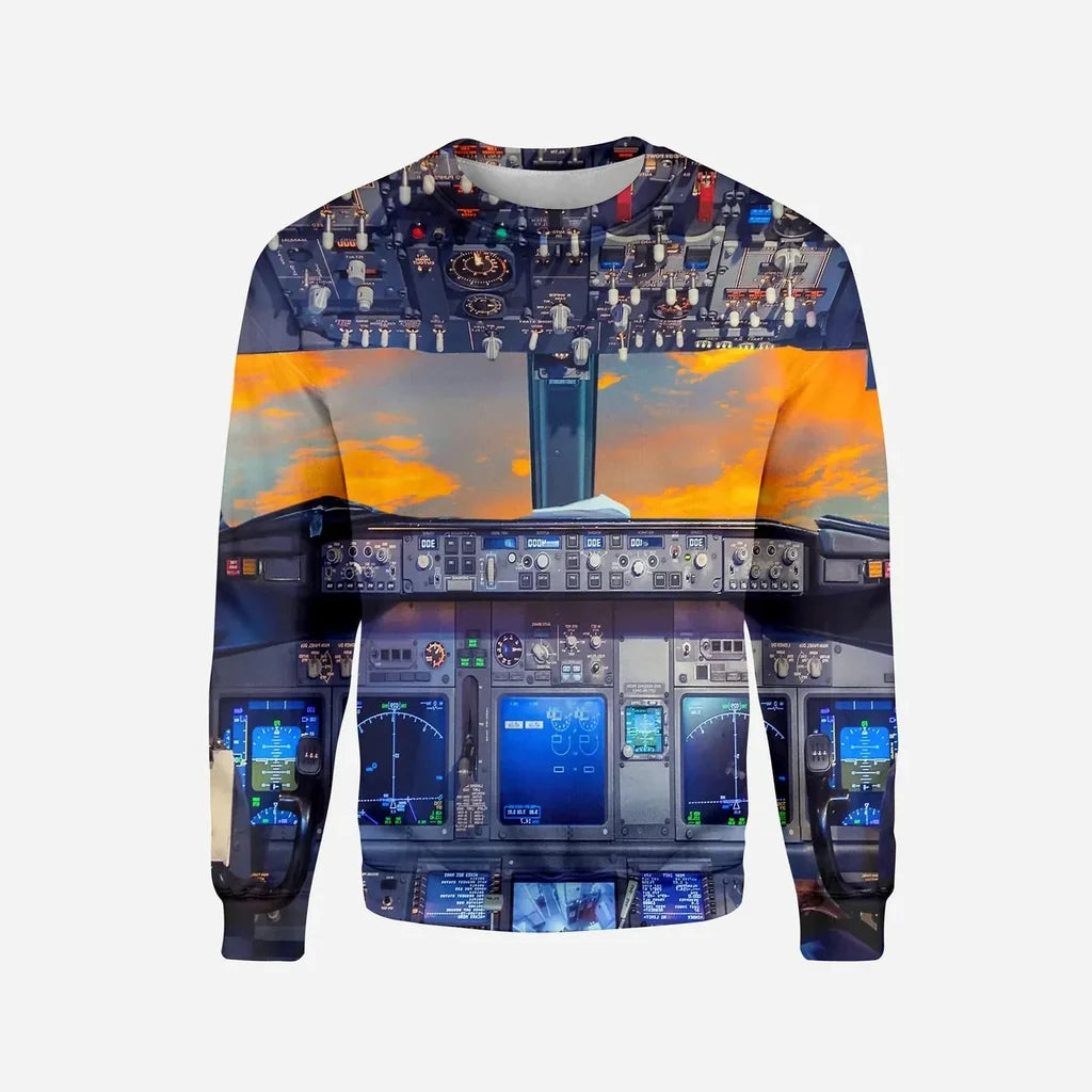 Amazing Boeing 737 Cockpit Printed aviation design printed on soft cotton blend 3D sweatshirt.