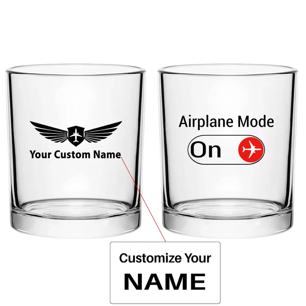 Airplane Mode On aviation design on whiskey glass, special-edition crystal cut.