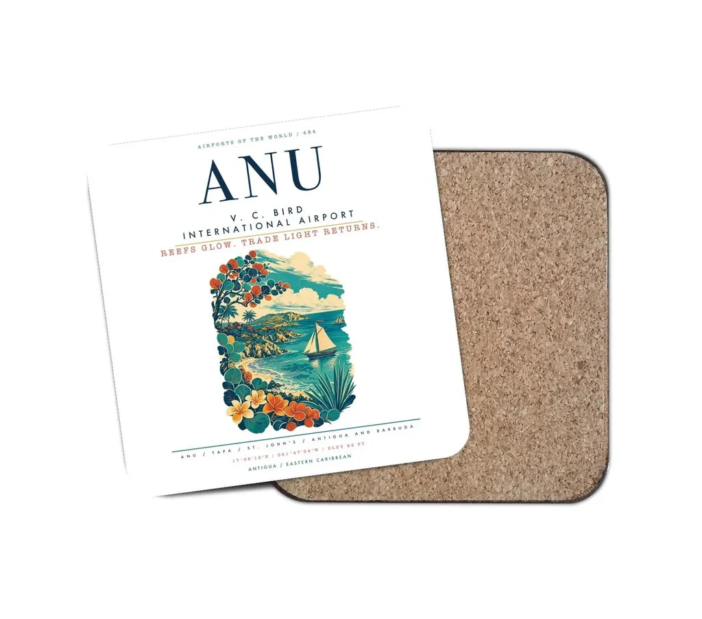 V. C. Bird International Airport (ANU) design on white 1 piece coaster