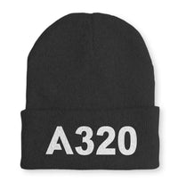 Thumbnail for Airbus A320 Flat Text Embroidered aviation embroidery on soft knit fabric beanie.