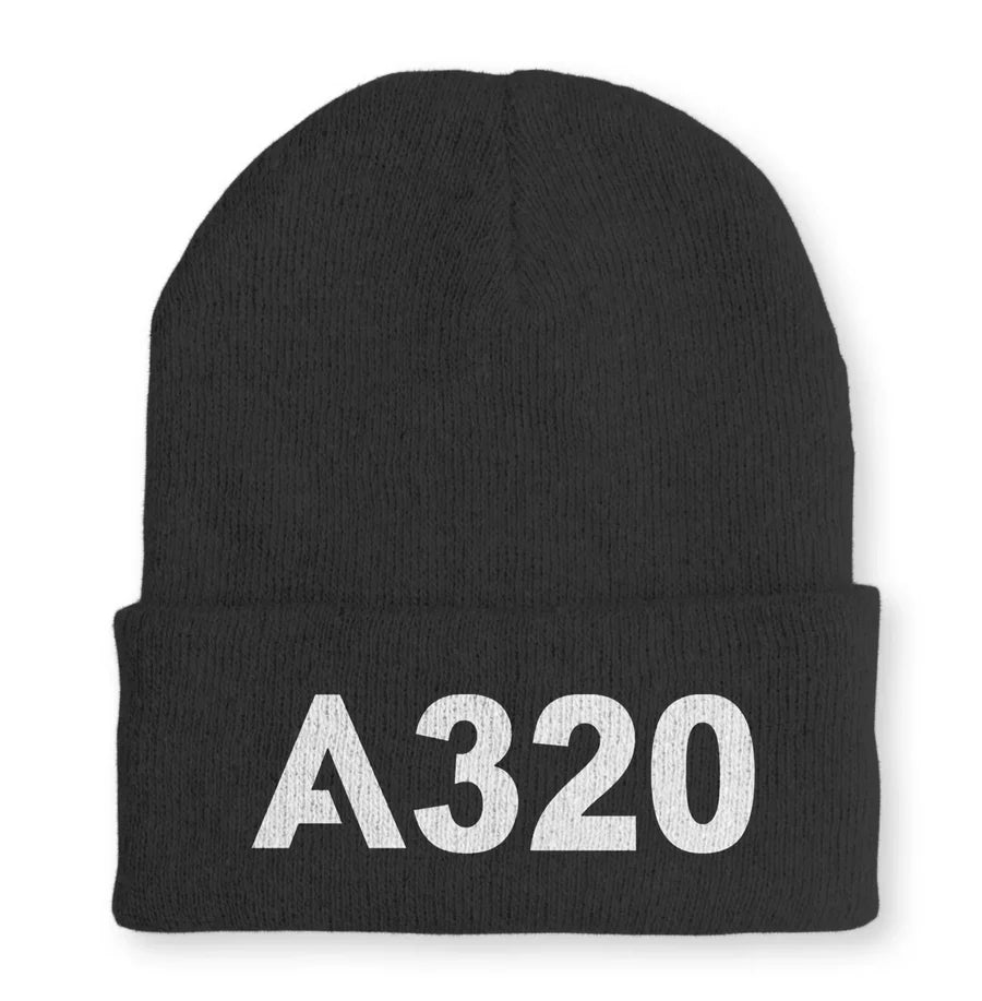 Airbus A320 Flat Text Embroidered aviation embroidery on soft knit fabric beanie.
