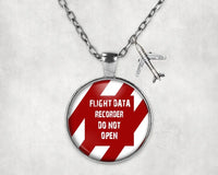 Thumbnail for Side view of Flight Data Recorder - Do Not Open aviation necklace in stainless steel, polished finish.