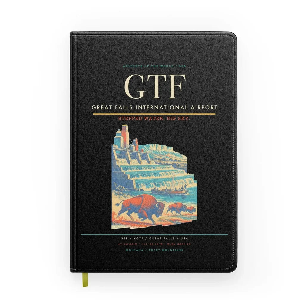Great Falls International Airport (GTF) design on black notebook