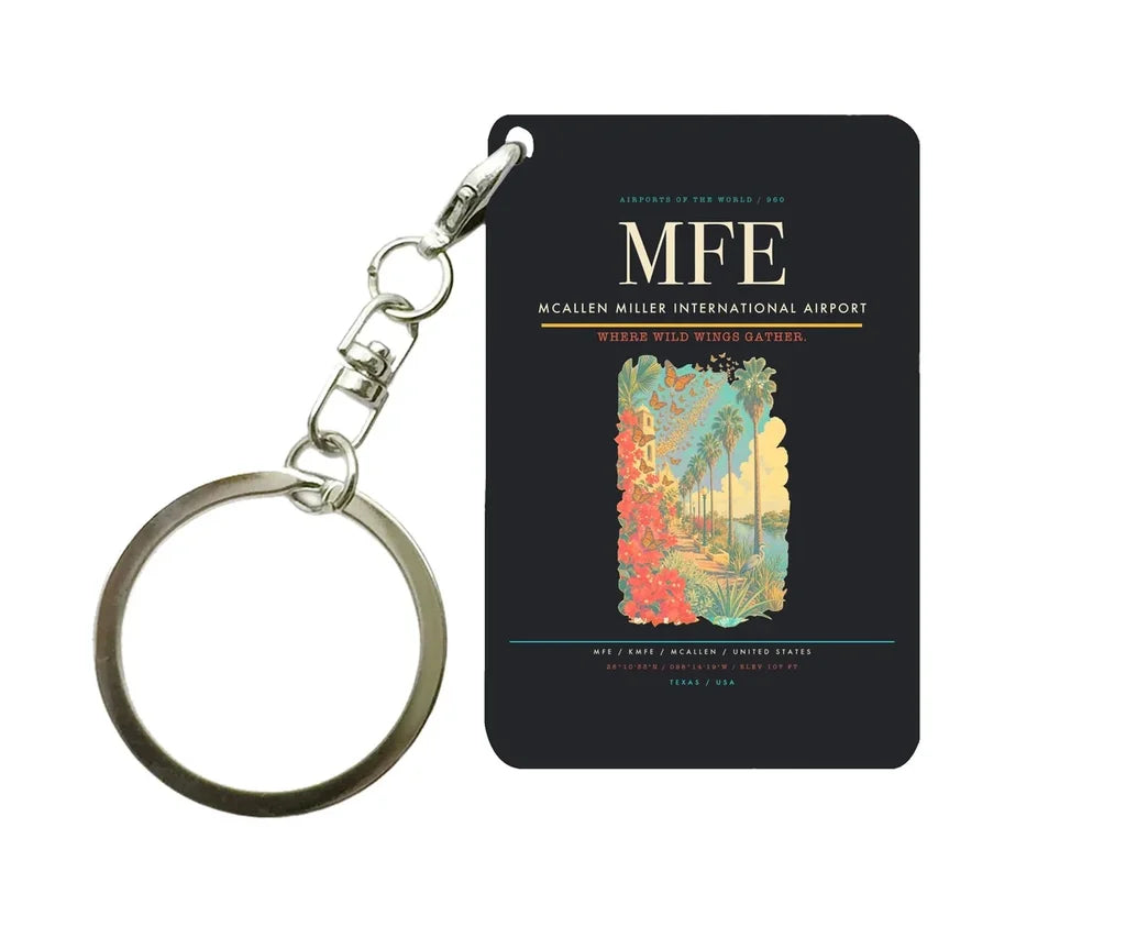 McAllen Miller International Airport (MFE) design on black key chain