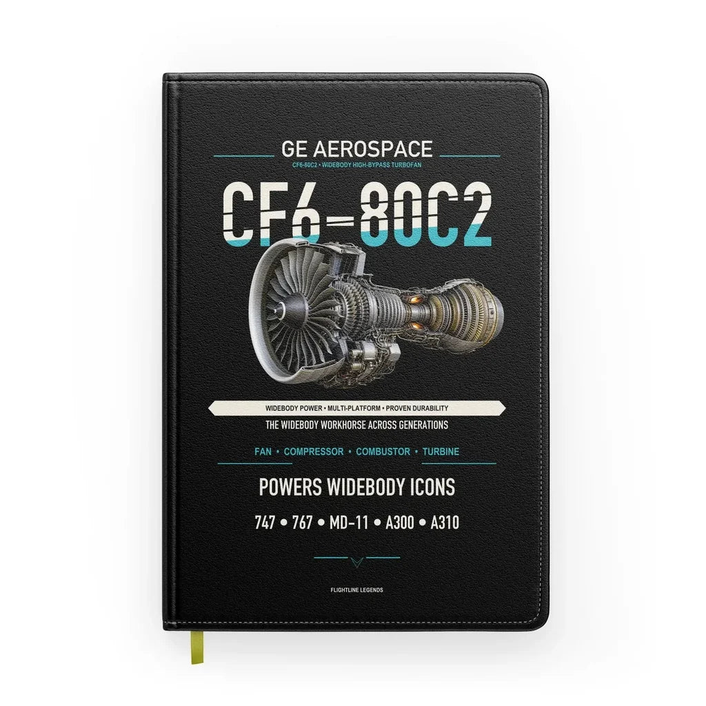 CF6-80C2 design on black notebook