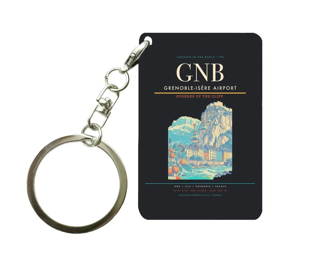 Grenoble-Isère Airport (GNB) design on black key chain