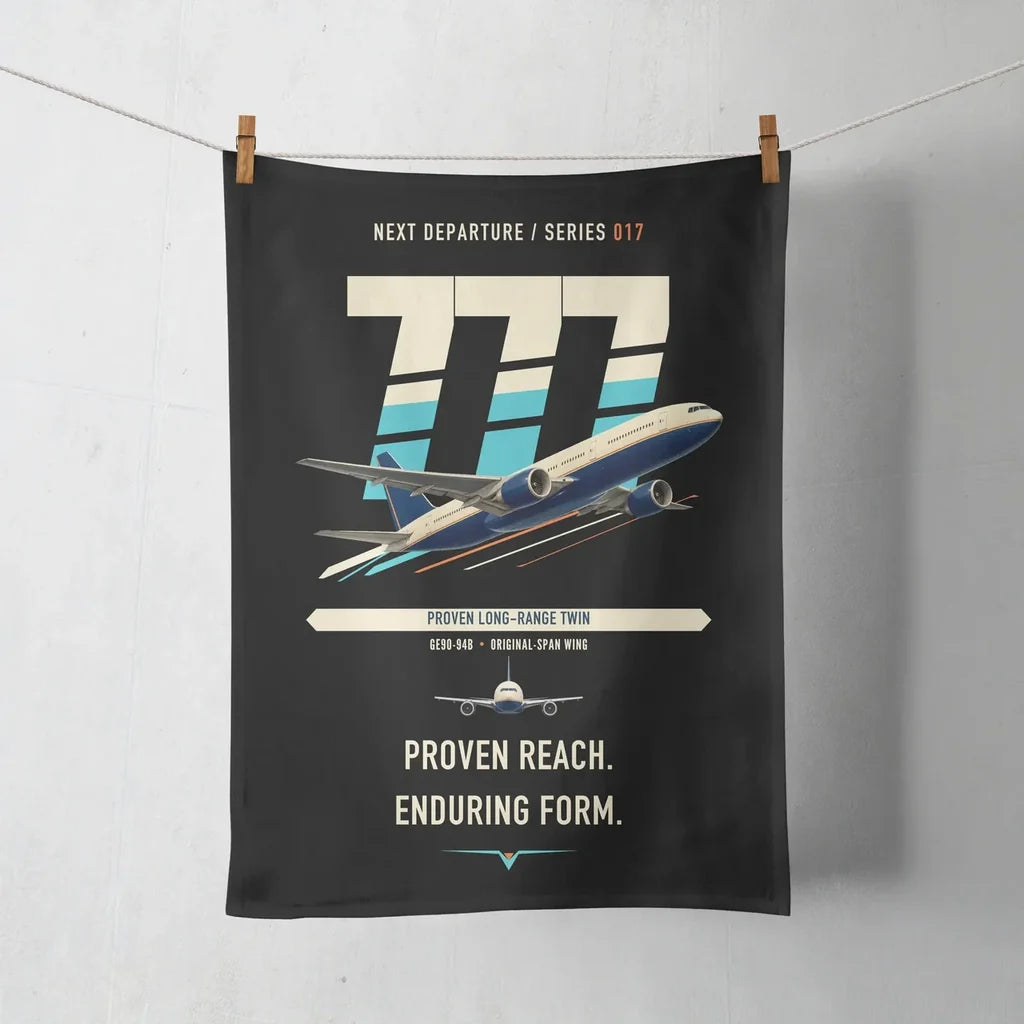 Boeing 777-200ER design on black towel