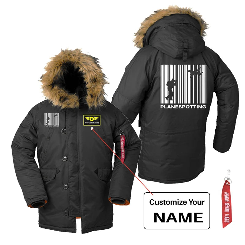Planespotting aviation design printed on heavyweight shell with hooded warmth parka bomber.