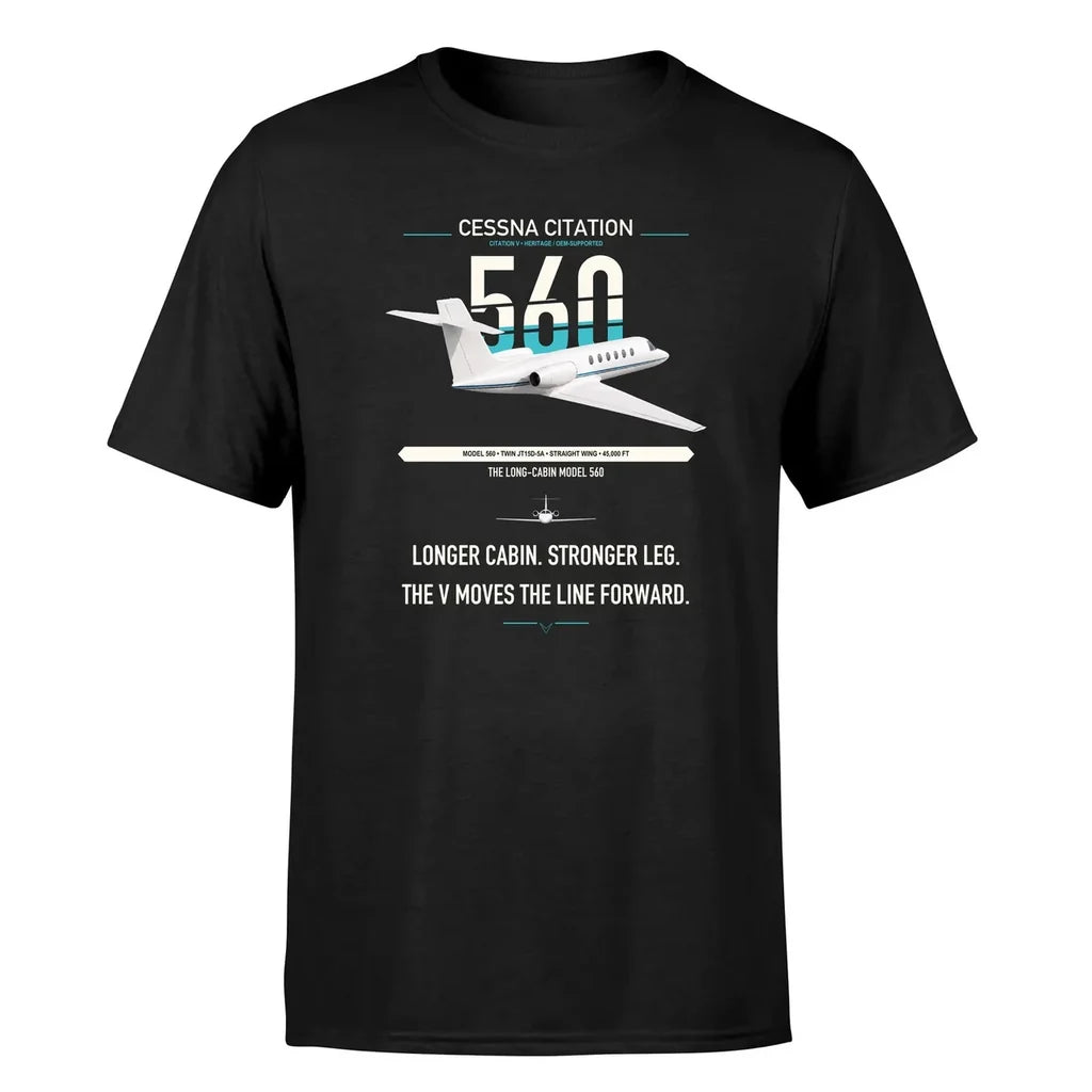 Cessna Citation 560 - Citation V design on black double-side t-shirt, single-side print