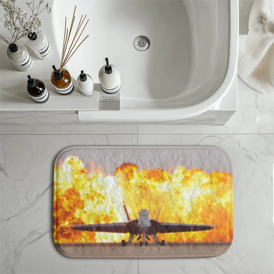 Face to Face with Air Force Jet & Flames aviation design on soft absorbent fabric with non-slip backing bath mat.