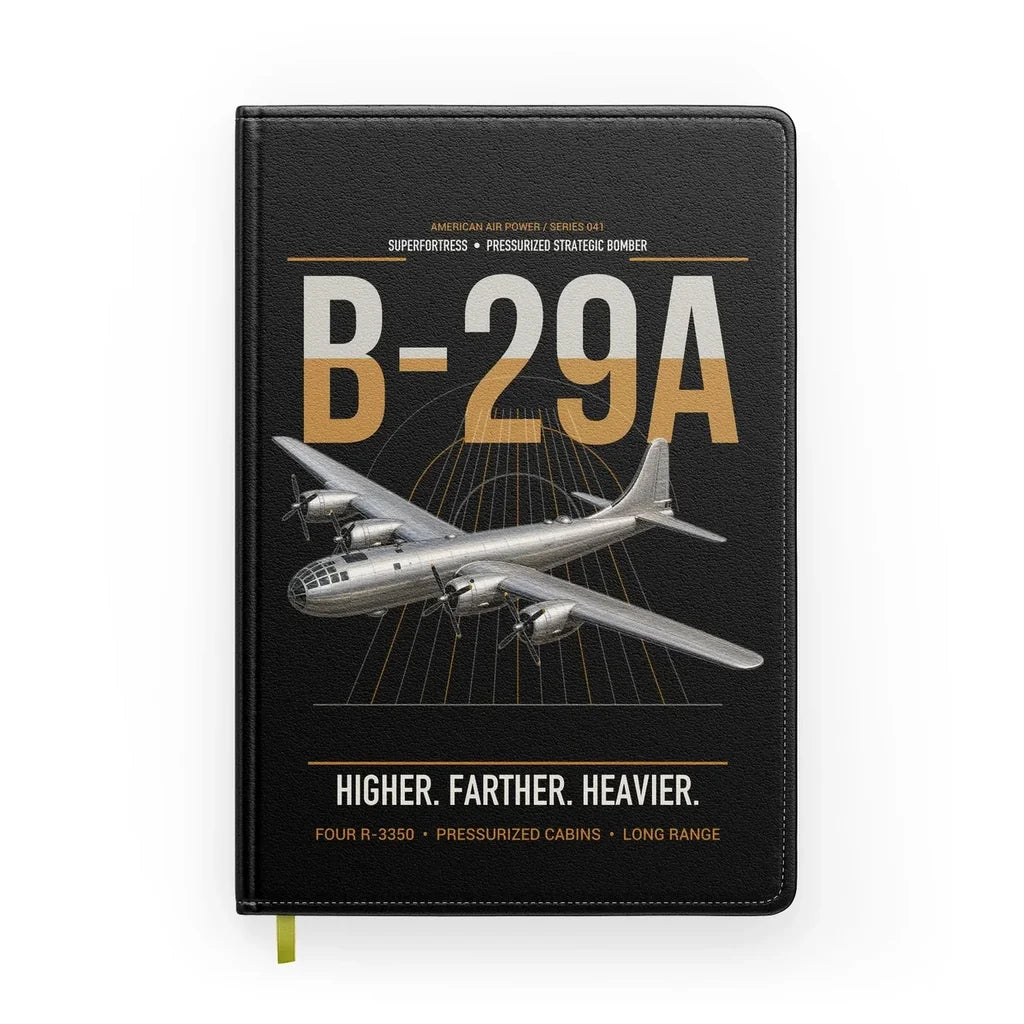 B-29A Superfortress design on black notebook