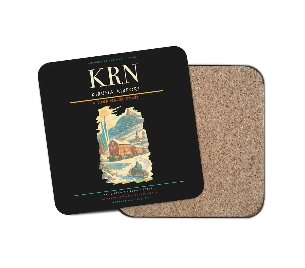 Kiruna Airport (KRN) design on black 1 piece coaster